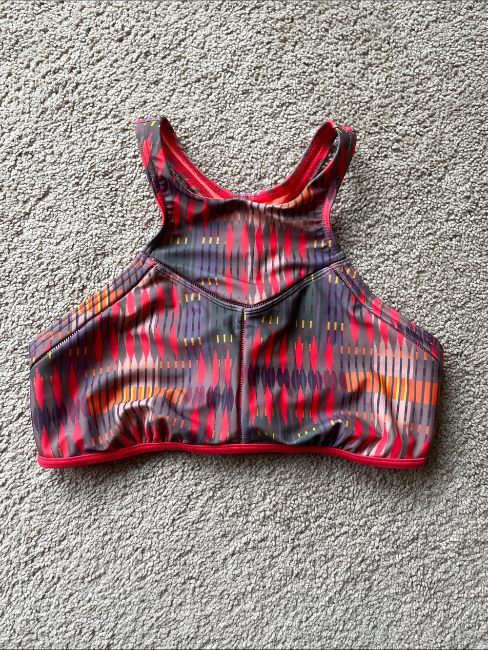 Prana Azra High Neck Bikini Top L Carmine Desert Geo UPF 50+ Sun Protection